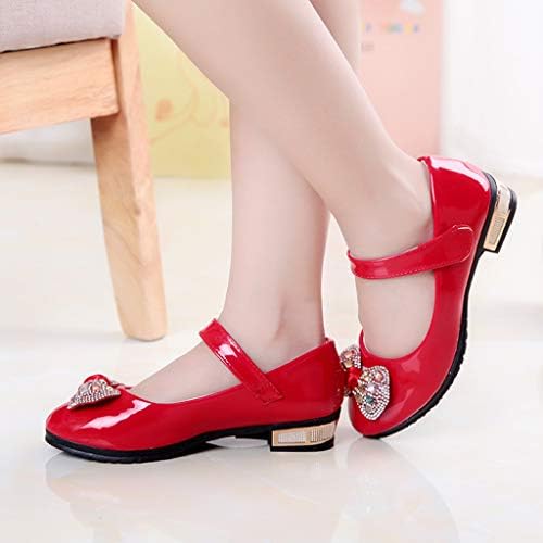 Модел обувки за малки момичета, нескользящие меки обувки Мери Джейн, Украсени с пайети, Обувки на Принцесата с цветя модел, вечерни учебни обувки (червени, за малки деца 4-4,5 години)