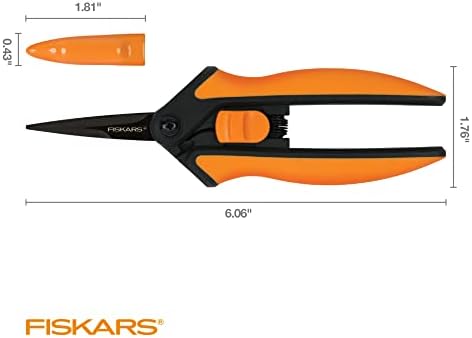 Ножици за подстригване с микроострым фитил Fiskars - 6-инчови градински ножици с Остър нож от неръждаема стомана с незалепващо покритие - Ножици за градински инструменти с дръжка SoftGrip
