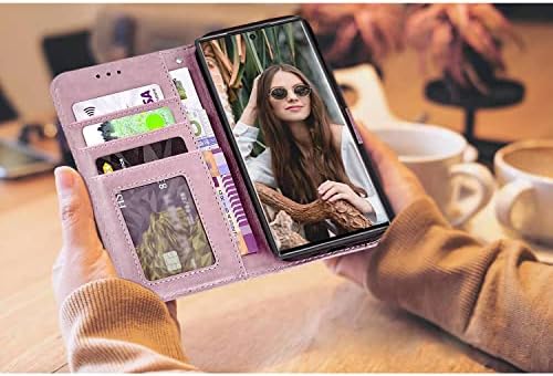 Елегантен калъф-портфейл за Samsung Galaxy S21, [Функция на каботажните], Защитен флип калъф от изкуствена кожа с отделение за кредитни карти [Страничен джоб за пари] [Магнитна закопчалка] (Розово злато)