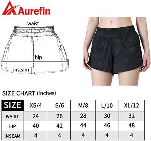 Дамски шорти за бягане Aurefin 4 с ниска талия, бързо съхнещи Спортни къси панталони с подплата и джоб с цип