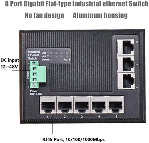 Издръжлив на 8-port gigabit ethernet промишлен Ethernet switch за настолни компютри и устройства Plug и Play, 8-портов мрежови суич, плосък тип, защита IP40 (DC12-48V), работна температура от -40 °- 80 ° C, защита на