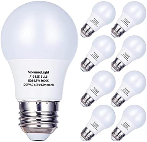 8 Опаковки led лампи A15, което е равно на 6,5 W, 60-Ваттная Лампа с регулируема яркост от 3000 До, Меко Бяло Основа E26, 60-Ваттная лампа във формата на Глобус, Лампа G45/A15, Led лампа за монтаж на таван, вентилатор,
