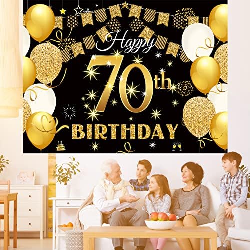Saliyaa 7x5ft Фон С 70-годишнината, Украса За парти, по повод 70-годишнината от Черно Злато Банер честит Рожден Ден, Фотобудка с 70-годишнината на Потребителя, Декор За парти ?