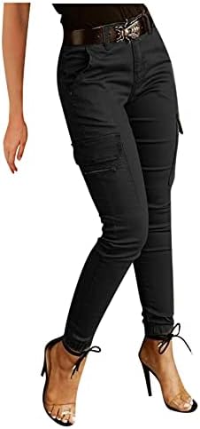 БУЙНИ Черни Гамаши-карго с джоб, Класически Тесни Панталони, Спортни Панталони - Без подходящ колан