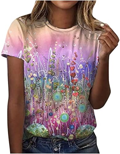 YaYiYa/ Тениски с кръгло деколте за Момичета, Есен-Лято, Блузи с Къс Ръкав и Цветен Модел, Тениски За жени, 2023 J5