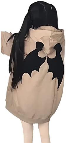 Дамски Готически Hoody с качулка във формата на Рогата на Дявола Y2k Оверсайз Реколта Hoody с качулка на цип Harajuku, Пуловер, Яке