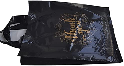 Пластмасови опаковки за стоки, Благодаря Подаръчни пакети пакети за Многократна употреба за пазаруване Благодаря с петлевыми дръжки (9x12 инча (опаковка от 100 броя), черен)