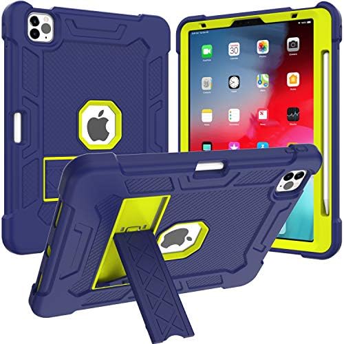Защитен калъф Sanhezhong за iPad Air 4 10,9 инча 2020, удобен за деца, сверхпрочный Удароустойчив Грапав калъф с вградена стойка за моливи за Apple iPad Air 4 10,9 2020 г. съобщение (тъмно син + зелено)