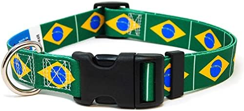 Нашийник за кучета Бразилия | Флаг на Бразилия | Быстросъемная обтегач | Произведено в Ню Джърси, САЩ | за кучета от средни по размер | Ширина 1 сантиметър