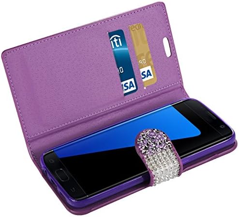 Чанта-портфейл Reiko Wireless Samsung Galaxy S7Edge Sm-G935V с кристали - лилаво