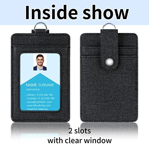 Държач за бейджа от изкуствена кожа с 2 пакети, 1 Прозрачен прозорец за идентификация и 3 Слота за карти, за кредитни карти, лични карти колеж, черен
