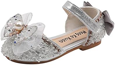 Мода есен обувки за танци за деца и момичета; Ежедневни обувки На дебела подметка с кръгла пръсти и се деформира; Обувки за малки момичета 8 години (сребриста, 8-9 години)