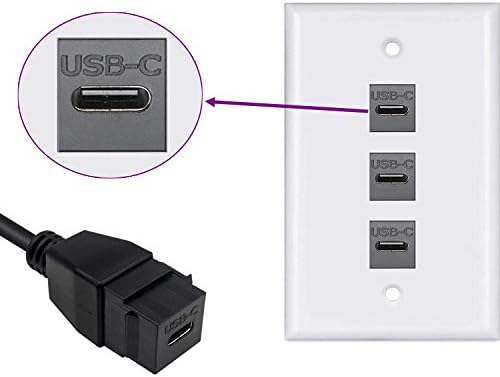 Кабел Poyiccot USB C Keystone, USB 2.0, A за свързване към USB3.1 Type-C Keystone Jack Жена M/F, удължителен кабел с косичкой Keystone-to-Кабел за стенни конектори Адаптер-Кабел конвертор USB 2.0 / USB, C Черен)