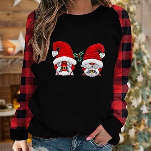 Коледни Ризи за Жени, Пуловер с Графичен Принтом Джуджета, тениски с Дълъг Ръкав, Ежедневни Модни Каре Върховете на Raglan