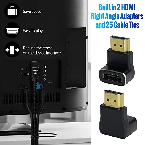 Кабел 4K, HDMI, 4 Фута (3 опаковки), Кабел Ultra HD HDMI 2.0, Найлон плитка и Златни Конектори, 4K @ 60Hz, 2K, 1080P, HDCP 2.2, ARC, Обемни HDMI кабел за преносими компютри, монитори, HDTV, PS5, Xbox One и други