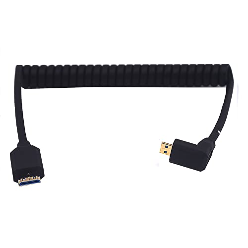 Спирален кабел Kework 4 фута Micro HDMI 8K към Mini HDMI 8K, ъгъл на наклон 90 градуса Наляво, Адаптер версия на Micro HDMI 2.1 към Mini HDMI 2.1, със спираловиден Кабел пружинным екран, 8K при 60 Hz