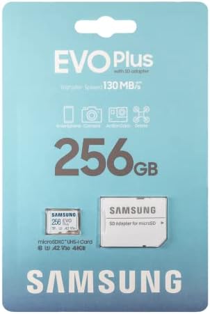 Карта памет Samsung Evo Plus 256 GB microSD (2 комплекта) Работи с GoPro Hero 9 Black (Hero9) 4K UHD, UHS-I, U1, Class 10, SDXC (MB-MC256KA) в комплект с (1) за всички, с изключение на устройството за четене на карти