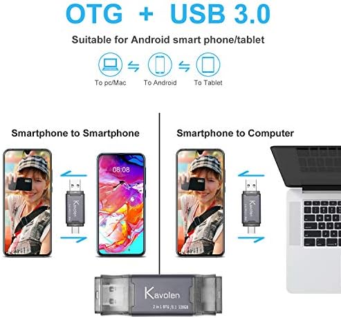 Kavolen 2в1 512 GB Високоскоростна флаш-памет за архивиране на снимки за телефони Android с пристанище TypeC, таблети, PC, диск за архивиране на снимки Samsung / LG / Google Pixel / Хуа Уей / Moto / One Plus телефони