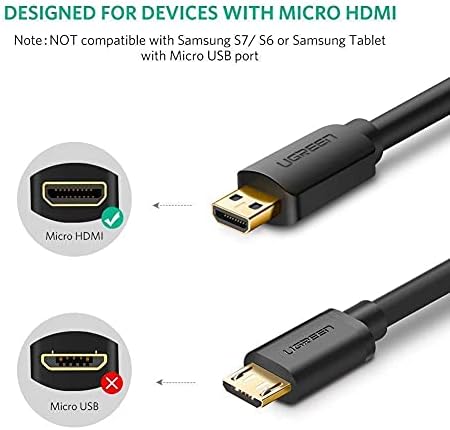 UGREEN Micro HDMI-Кабел адаптер за HDMI с комплекта кабели HDMI 4K 60Hz, Ethernet за Връщане на звука, който е Съвместим за GoPro Hero 7 Black Hero 5 4 6, Raspberry Pi 4, фотоапарат Sony A6000 A6300, Nikon B500