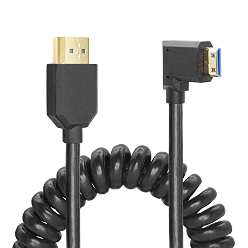 YACSEJAO Спирален кабел HDMI Правоъгълен 8K 48Gbps HDMI 2.1 Mini HDMI-HDMI, Мъжки Телескопичен кабел Висока скорост (ъгъл на наклон надолу)