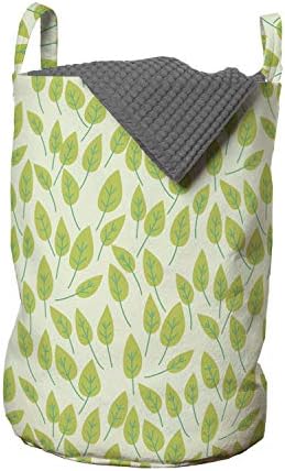Чанта за пране във формата на Лунни листа, С Модел под формата на зелени листа, които растат в стил Летяща, Кошница за дрехи с дръжки, Закрывающаяся на шнур, за пране, 13 x 19, Яблочно-зелено, Бледо зелен