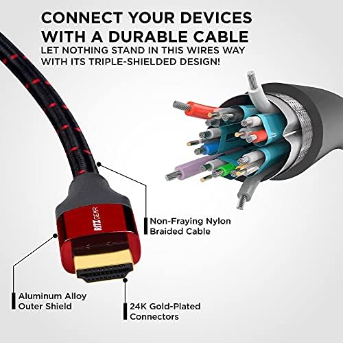 Кабел Ritz Gear 8K HDMI дължина от 10 фута [5 опаковки], съвместим с PS5, PS4, PS3, Xbox, Roku, Apple TV, стаята за игри, PC, лаптоп, или монитор, Сплетен найлонов кабел с позлатени конектори, ultra-висока скорост HDMI