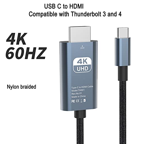 Високоскоростен сплетен кабел Zingther USB-C-HDMI 4K @ 60Hz, кабел Type C Thunderbolt 3/4-HDMI е съвместим с MacBook Pro / Air, iMac, iPad Pro, смартфон Surface, Dell, HP, дължина 2 м (6,6 фута)