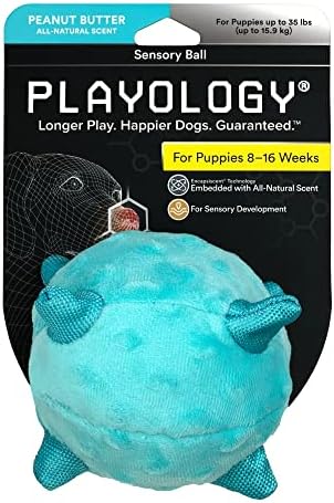 Играчки за малки кученца Playology за Докосване на развитие, чувствителен на Допир Играчка за кучета, пълни с Охлюви, с пищалкой за кученца от 8-16 седмици - Атрактивна играчка с аромат на Истинско фъстъчено масло