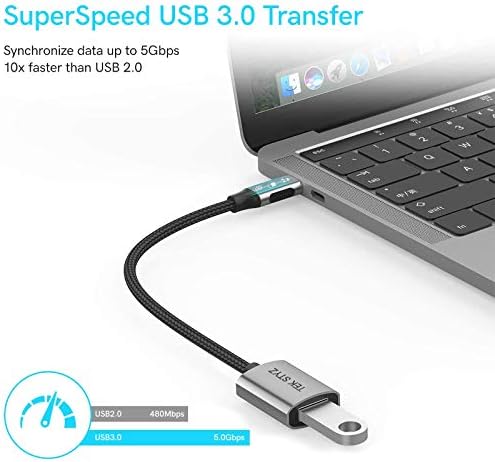 Адаптер Tek Styz USB-C USB 3.0 е обратно Съвместим с датчиците Dell XPS 15 (9570) OTG Type-C/PD Male USB 3.0 Female. (5 gbps)