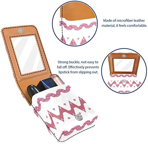 ORYUEKAN Калъф за червило за грим, чанта за червило с огледало, преносим калъф за съхранение червило, органайзер за блясък за устни, Модерен Геометричен модел, Розово Tribal