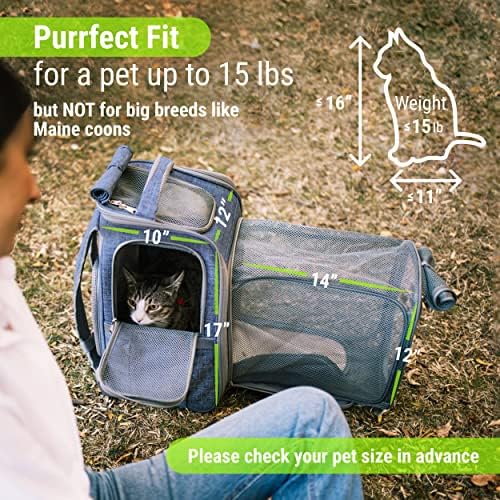 Разтегателен Дишаща раница-переноска за котки, предназначена за комфортна дълги разходки - от коте до котка със средни размери, малко куче, куче или друг малък домашен любимец с тегло до 15 кг - Cat Travel Backpack