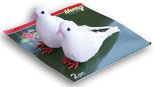 Бели Гълъби с Клип - Декорации за птици или Венец - 2 бр.