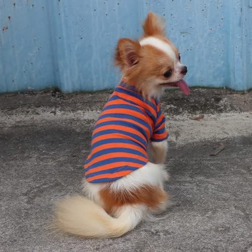 Тениска LOPHIPETS от Дишащ памук в лента, за кучета, Риза за Малки Кучета, Дрехи за Кученца чихуахуа -Оранжеви и Сини ленти /M