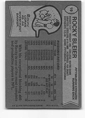 1978 Topps 19 Роки Блейер, ЕКС - Отлична търговска картичка Питсбърг Стийлърс по футбол NFL