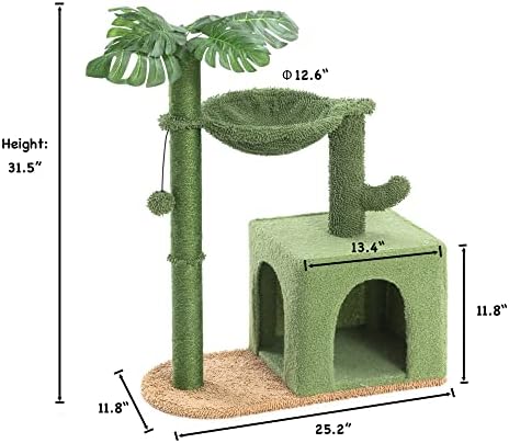 Етажната собственост Catreaier Cat Tree Cactus Котка с Кръгла Хамак и Напълно Обернутой Сизалем Поставка за Домашните Котки