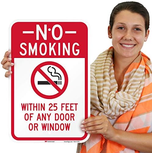 SmartSign - K-9862-EG-Знак 12x18 Пушенето е забранено в радиус от 25 фута от всички врати или прозорци | Отразяваща алуминий инженеринг клас 12 x 18 3 м