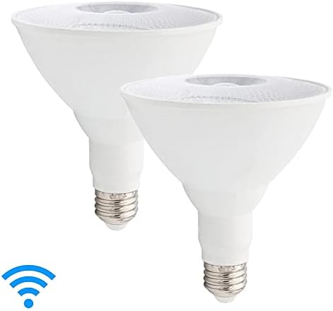 Многоцветен крушка Maxxima Luvoni Smart WiFi LED PAR38, съвместима с Google Home/Alexa, 90 W, еквивалент на 1050 Лумена, с регулируема яркост, CCT 2000 K-5000 K (2 опаковки)