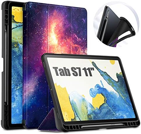 Калъф INFILAND Galaxy Tab S7 с притежателя на S Pen, тънък Трикуспидалната калъф, Съвместим с Samsung Galaxy Tab S7, 11-инчов таблетен SM-T870/T875/T876 2020 година на издаване [автоматично включване / изключване],