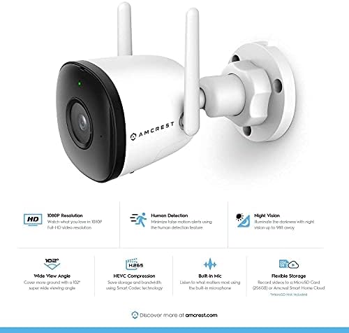 Amcrest 1080P PTZ WiFi Камера с 2-Бандов звук ASH21-B и 2-Мегапикселова IP камера сигурност за умен дом, са безжични, с вграден микрофон, ASH22-W (кабелна храна)