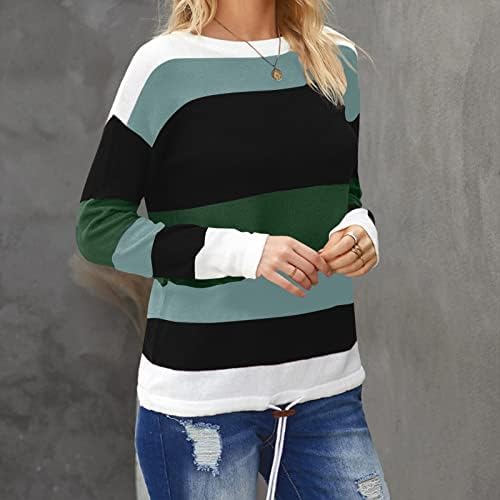 RMXEi Женски Модерен Пуловер с цветен елемент в Ивицата е със Средна Дължина, Без Пуловер с кръгло деколте и Дъното