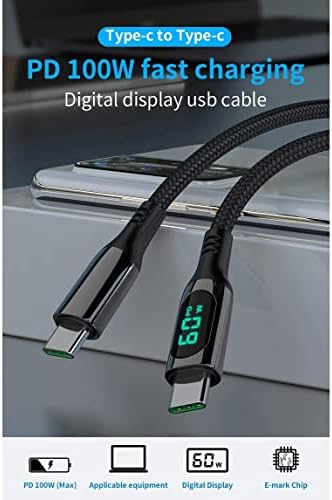 Кабел BoxWave, който е съвместим с Dell Latitude 9420 2-в-1 Кабел PowerDisplay PD (6 фута) - USB-C-USB-C (100 W), led дисплей, 6 фута найлонов кабел в оплетке PD за Dell Latitude 9420 2-в-1 - катранен
