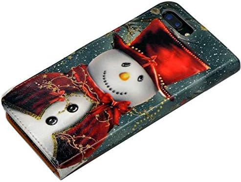 Калъф за iPhone 7 Plus - Чудесен Коледен Снежен човек с Червен шал и Цилиндър, Кожен Калъф-портфейл, Поставка с отделения за банкови карти за Apple iPhone 7 Plus, iPhone Plus 8