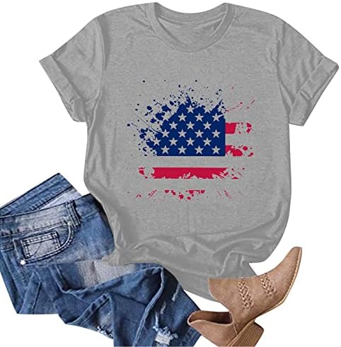 Женска Тениска с Американския Флаг, Патриотични Ризи на САЩ за Жени, Риза на 4 юли, в началото на Звездната Ивица с Къс Ръкав, Тениски