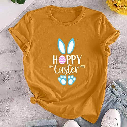 Женска Тениска Happy Easter Bunny Rabbit Graphic Tee С Забавен Принтом Букви, Ризи С Къс Ръкав, Отгоре