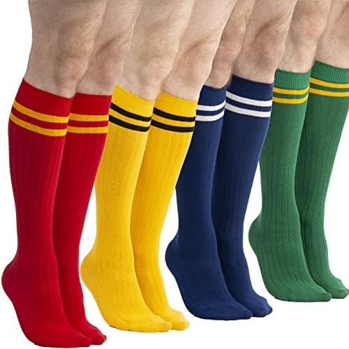 SERICI 4 x Мъжки Чорапи Памук райе до Коляното | Чорапи-горе Телета | Церемониален чорапи / Размер 9-11