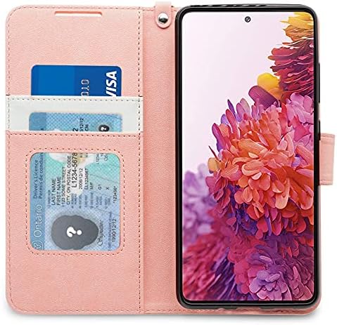 Двоен калъф Samsung Galaxy S20 FE 5G, една Чанта-портфейл от Изкуствена кожа с Притежател на кредитна карта, Каишка за китката, устойчив на удари Защитен Калъф за мобилен телефон Samsung S20 FE 5G 6,5 - инчов- Розов