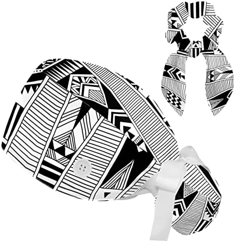 Дишаща Работна Шапка в африканско черно-бяла ивица с Пуговицей, Ластикът за коса с Бантиком, Един Размер Подходящ за всички.