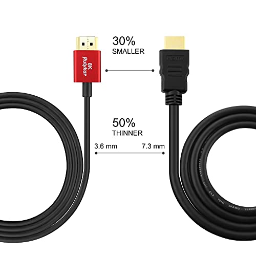Ултра тънък кабел Rulykar 8K HDMI 1 м/3 фута, висока скорост на 48 gbps, Ултра-HDMI 2,1 Φ3,6 мм, 8 До @ 60 Hz, 4 До @ 120 Hz, динамичен HDR, eARC, съвместим с PS5, Xbox One, NS, GH5S, телевизор 8KUHD