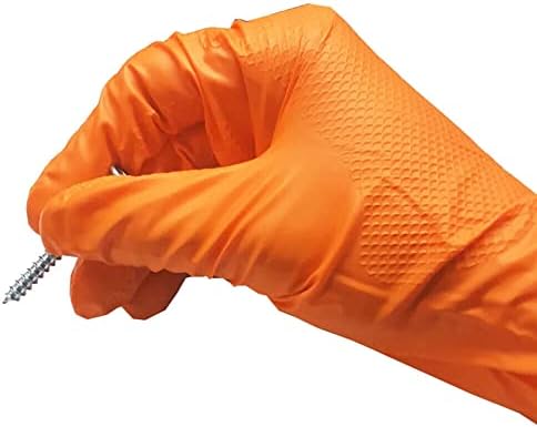 Ръкавица Astro Grip без прах, от 6-мм-нитрил Оранжев цвят с висока видимост - Средна