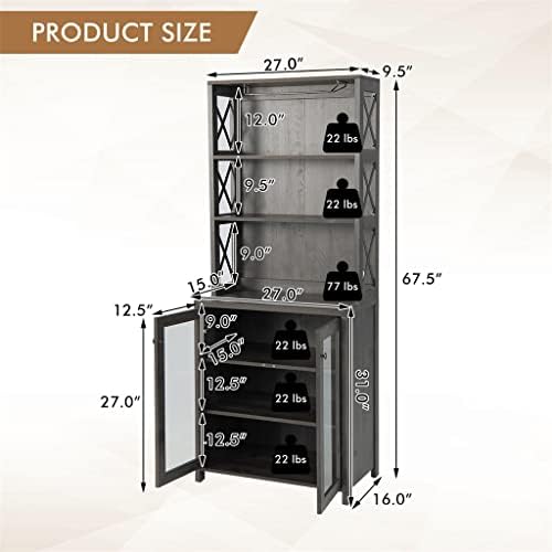 MJWDP Високи, отделно стоящи бар шкаф Кухненски шкаф с държач за стъкло и регулируеми рафта